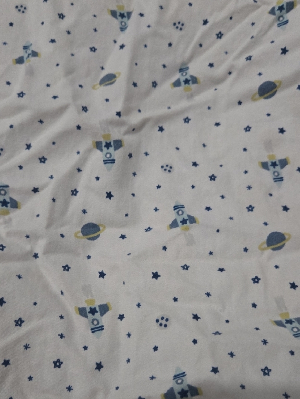 White With Space Ships, Navy Star Print & Solid Blue Fitted Sheets Set Of 3! - Picture 3 of 5